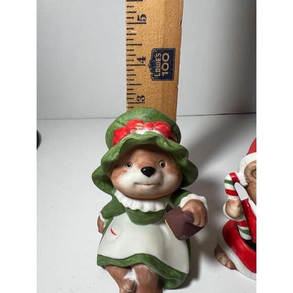 Vintage 1984 Homco Christmas Bear Family #5600 Porcelain Figurines 3 1/2" - Picture 6 of 9